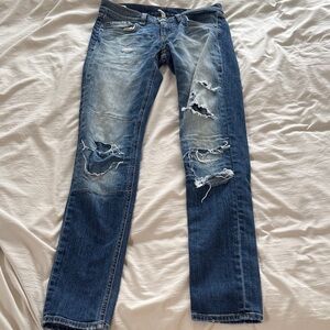 rag & bone Medium Blue Denim Jeans with Contrast Stitching